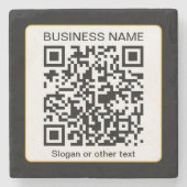 Bewerkbare, scanbare QR-code + uw bedrijfsnaam Stenen Onderzetter (Voorkant)