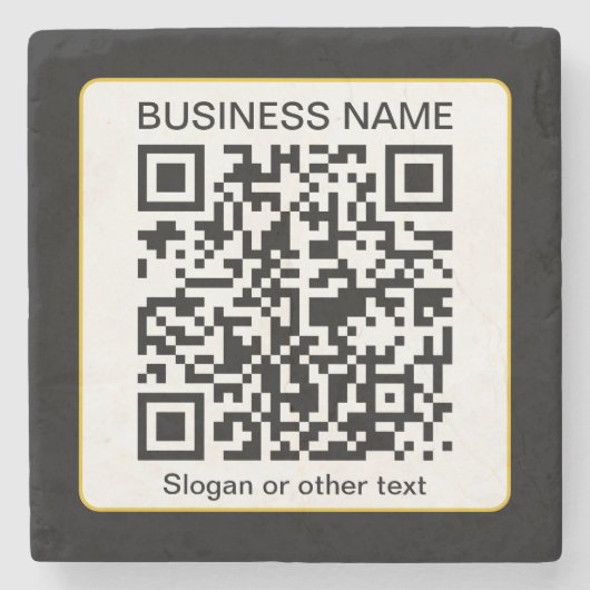 Bewerkbare, scanbare QR-code + uw bedrijfsnaam Stenen Onderzetter (Voorkant)