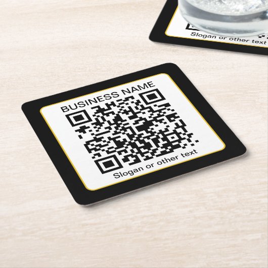 Bewerkbare, scanbare QR-code + uw bedrijfsnaam Vierkante Kartonnen Onderzetter (Schuin)