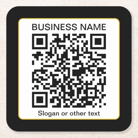 Bewerkbare, scanbare QR-code + uw bedrijfsnaam Vierkante Kartonnen Onderzetter (Voorkant)