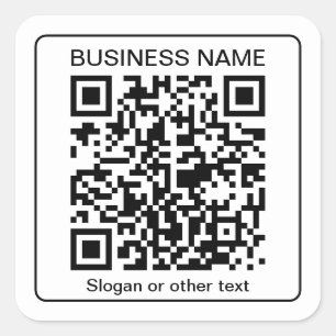 Bewerkbare, scanbare QR-code + uw bedrijfsnaam Vierkante Sticker