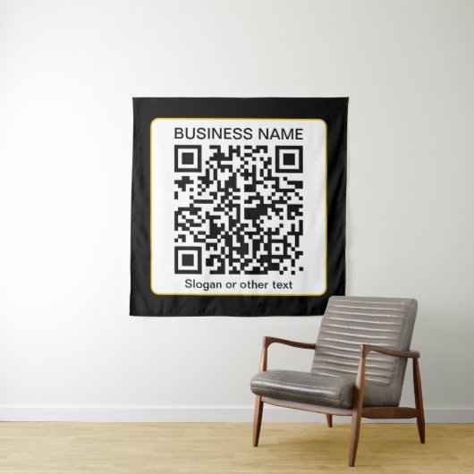 Bewerkbare, scanbare QR-code + uw bedrijfsnaam Wandkleed (In situ)