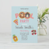 Bewerkbare Schattigee Summer Swim Party Uitnodigin Kaart (Staand voorkant)