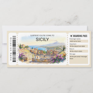 Bewerkbare Sicilië Reis Instapkaart Ticket Kaart