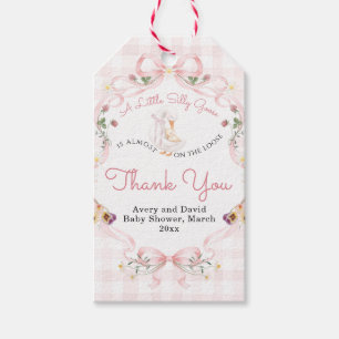 Bewerkbare Silly Goose Baby Shower Roze Strik Cadeaulabel