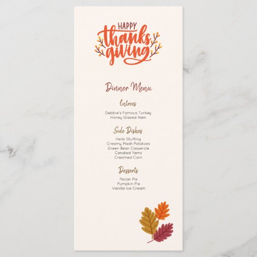 Bewerkbare Sjabloon van het menu Thanksgiving van  (Voorkant)
