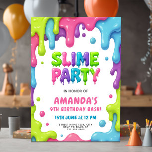 Bewerkbare Slime-thema verjaardagsfeestje voor kin Kaart