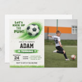 Bewerkbare Soccer Party Uitnodiging met foto (Voorkant / Achterkant)