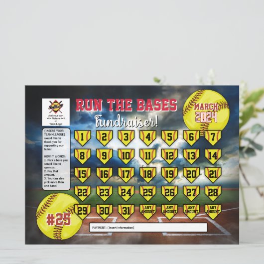 Bewerkbare Softball Kalender Fundraiser Flyer Invi Kaart (Staand voorkant)