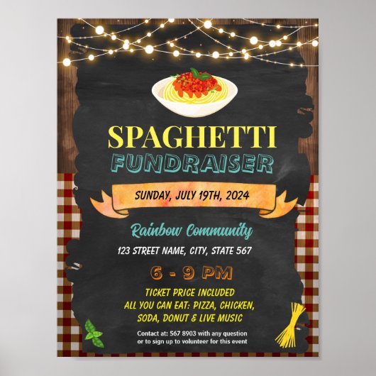 Bewerkbare Spaghetti fundraiser flyer Poster (Voorkant)