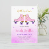 Bewerkbare Sparkly Roller Schaats Party Uitnodigen Kaart (Staand voorkant)