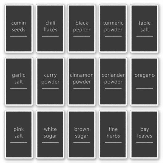 Bewerkbare Spice Jar Pantry 1.2x2.2 inch Label Set (Voorkant)