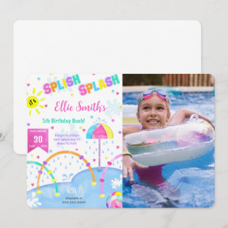Bewerkbare Splash Pad Verjaardagsfoto Uitnodiging