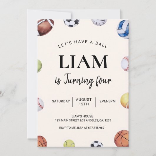 Bewerkbare sport thema verjaardag uitnodiging, man kaart (Voorkant)