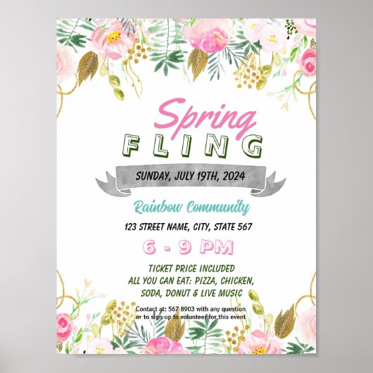 Bewerkbare Spring Fling Flyer Sjabloon Poster (Voorkant)