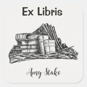 Bewerkbare stapel boeken vierkante sticker