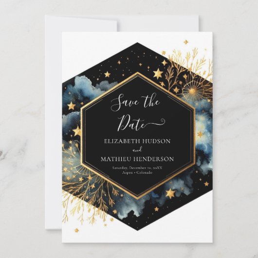Bewerkbare sterren Hemelse bruiloft Save The Date (Voorkant)