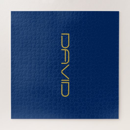 Bewerkbare stijlvolle tekst | Goud & Marine Blauw Legpuzzel (Horizontaal)