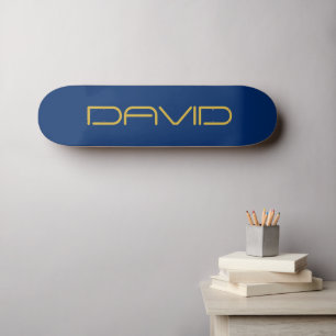 Bewerkbare stijlvolle tekst   Goud & Marine Blauw Skateboard
