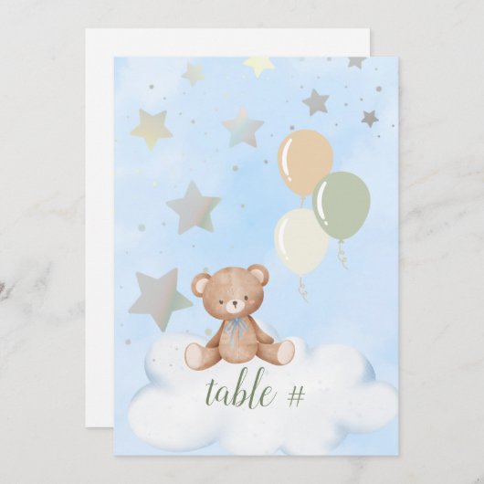 Bewerkbare Teddy Bear Baby shower 5x7 tabelnummers Programma (Voorkant / Achterkant)