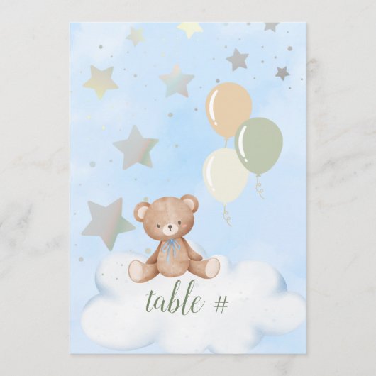 Bewerkbare Teddy Bear Baby shower 5x7 tabelnummers Programma (Voorkant)