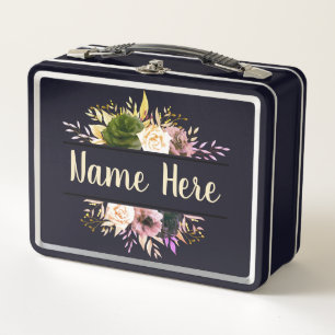 bewerkbare tekst Floral Metal Lunch Box