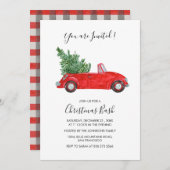 Bewerkbare tekst Red Car Script Christmas Party Kaart (Voorkant / Achterkant)