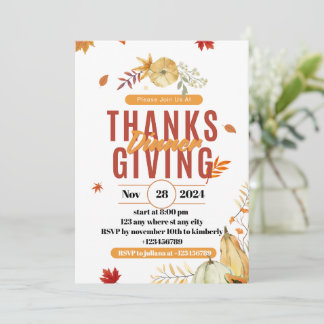 bewerkbare Thanksgiving Dinner Invitation, dankbaa Kaart