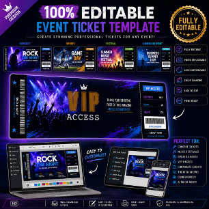 Bewerkbare Ticketuitnodiging  Concert, Evenement &
