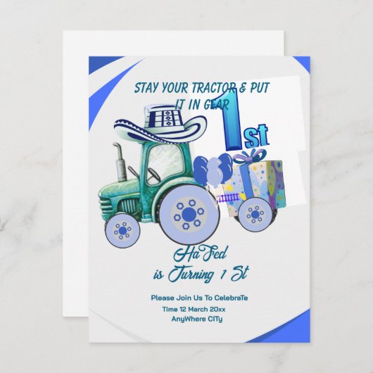 Bewerkbare Tractor Verjaardag uitnodiging, Groene Kaart (Voorkant / Achterkant)