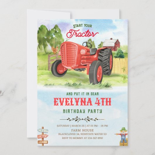 bewerkbare tractor verjaardagsuitnodiging kaart (Voorkant)