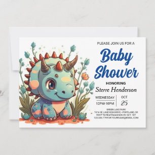 Bewerkbare Triceratops Dinosaur Boy Baby shower Kaart