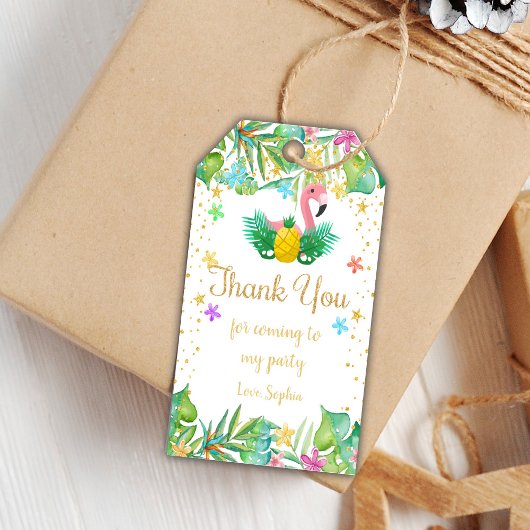 Bewerkbare Tropical Birthday Party-voorkeurslabels Cadeaulabel
