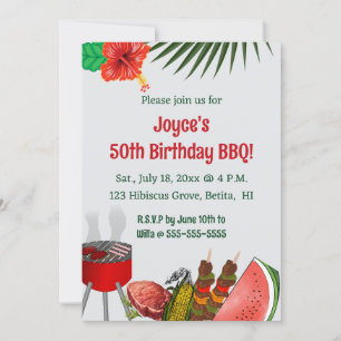 Bewerkbare Tropische Verjaardag BBQ Party Kaart