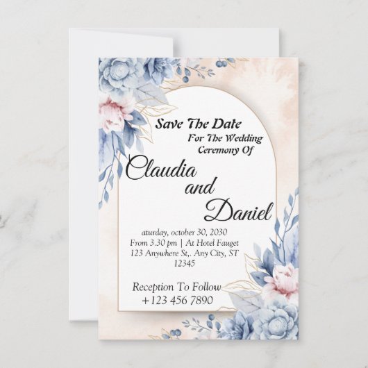 Bewerkbare Trouw bloemige uitnodiging sjabloon (Voorkant)