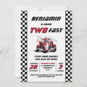 Bewerkbare twee Fast Racing Car verjaardagsfeestje Kaart (Voorkant)