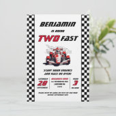 Bewerkbare twee Fast Racing Car verjaardagsfeestje Kaart (Staand voorkant)