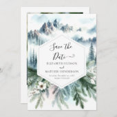 Bewerkbare Typografie Mountain Wedding Save The Date (Voorkant / Achterkant)