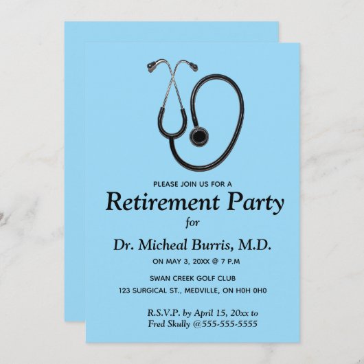 Bewerkbare uitnodiging medische beroep stethoscoop (Voorkant / Achterkant)