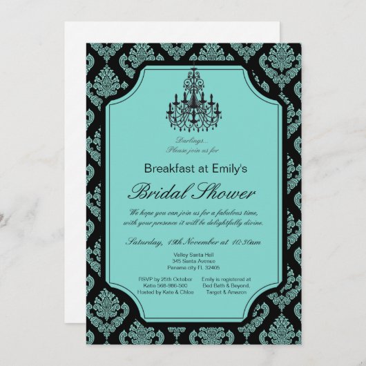 Bewerkbare uitnodiging voor bruidsontbijt bruiloft (Voorkant / Achterkant)