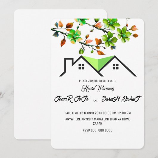 Bewerkbare Uitnodiging Voor Huis Opwarmingsfeest,  (Voorkant / Achterkant)