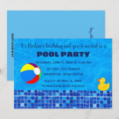 Bewerkbare uitnodiging voor zwembadfeest met tegel (Voorkant / Achterkant)