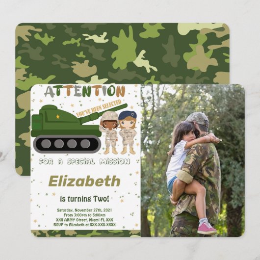 Bewerkbare uitnodigingen met legerfoto (Voorkant / Achterkant)