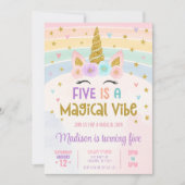 Bewerkbare Unicorn Verjaardag Uitnodiging 5e Vijf  (Voorkant)