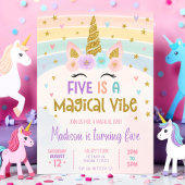 Bewerkbare Unicorn Verjaardag Uitnodiging 5e Vijf