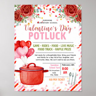 Bewerkbare valentijnspotluck fondsenwervingsflyer poster