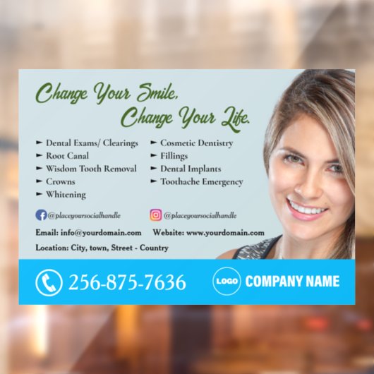 Bewerkbare vensterkoppeling voor tandartsservices raamsticker (Vel 2)