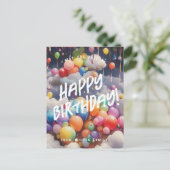 Bewerkbare verjaardag regenboog ballons groet briefkaart (Staand voorkant)