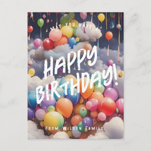 Bewerkbare verjaardag regenboog ballons groet briefkaart (Voorkant)