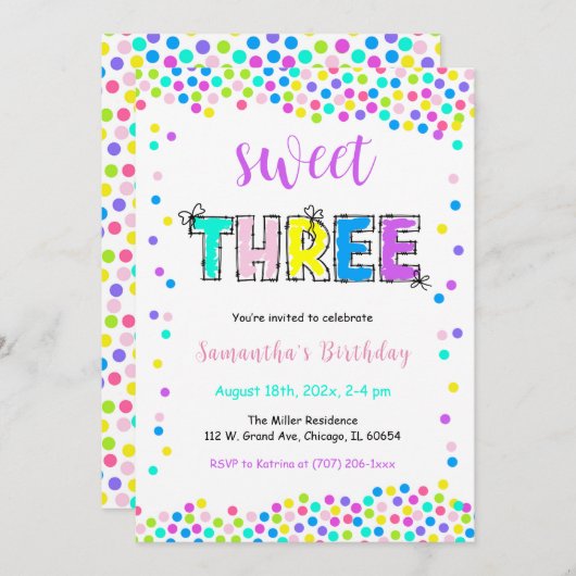 Bewerkbare verjaardag uitnodiging meisje leeftijd  (Voorkant / Achterkant)